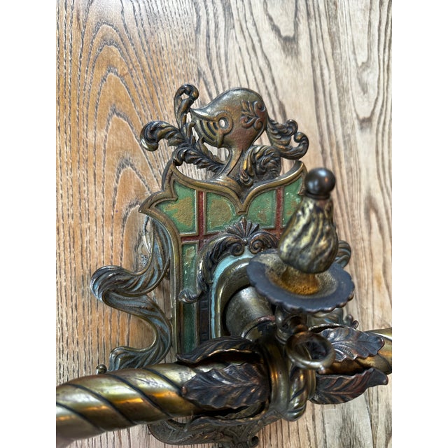 Bronze Vintage Pair of Bronze Gas Electric Spanish Revival Sconces For Sale - Image 8 of 11