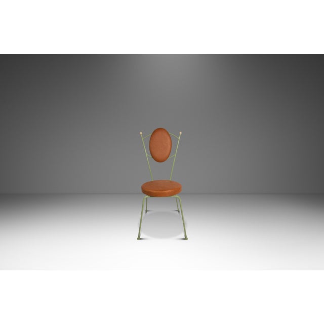 Mid-Century Modern Set of Two (2) Mid-Century Modern Italian Outdoor Patio / Bistro Chairs in Wrought Iron & Vinyl, Usa, C. 1960s For Sale - Image 3 of 18