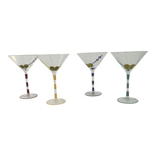 Vintage Multicolor Speared Olive Martini Glasses, Set of 4 For Sale