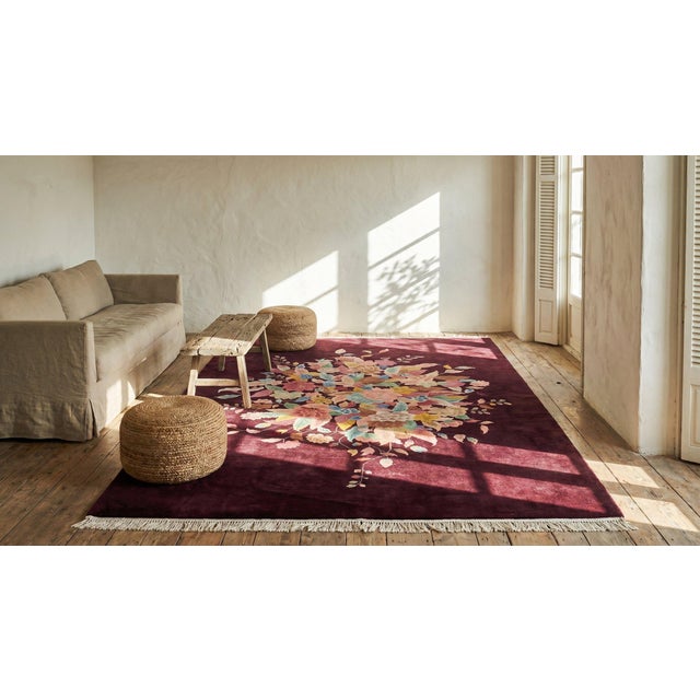 Burgundy 1920s Chinese Art Deco Carpet by Nichols Workshop ( 9' x 12' - 275 x 365 ) For Sale - Image 8 of 8