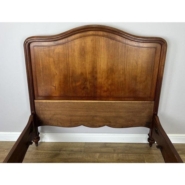 Wood Antique French Style Double Bed Frame with Carved Walnut Headboard For Sale - Image 7 of 18