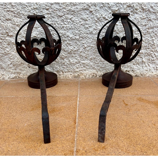 Pair of Spanish Forged-Iron Basket Andirons, circa 1900 For Sale - Image 13 of 15