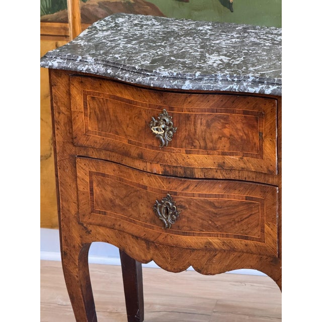 French 19th Century French Two Drawer Marble Topped Commode For Sale - Image 3 of 12