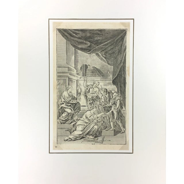 Copper engraving by Johann Preissler, 1781. Shows a young man being taught by the Muses of the arts. Original artwork on...