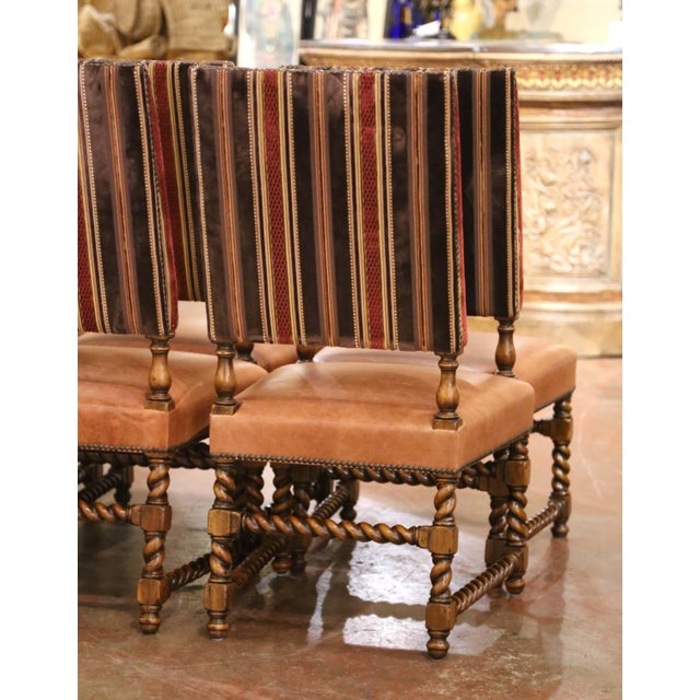 Set of 10 Louis XIII Style Walnut and Leather Dining Room Chairs For Sale - Image 13 of 13