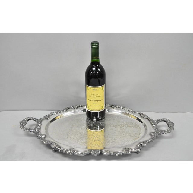 Vintage Sheffield Victorian Style Silver Plated Footed Oval Platter Tray, 25th Anniversary. Engraved to center with...