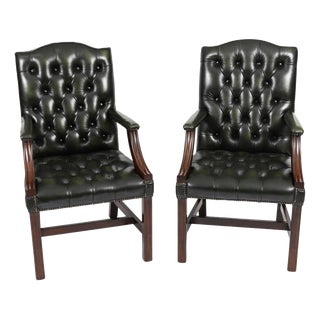 Vintage English Green Gainsborough Leather Desk Chairs, Set of 2 For Sale