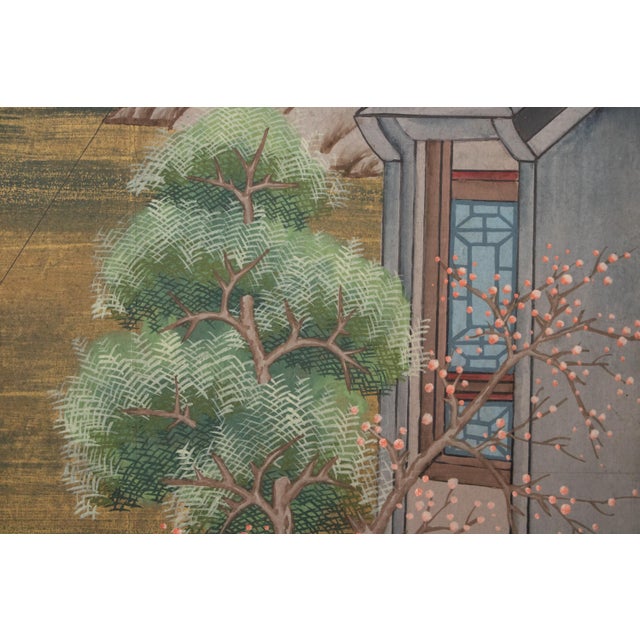 C. 1940s Vintage Chinese Painted Folding Screen "Flying Kites" For Sale - Image 12 of 16