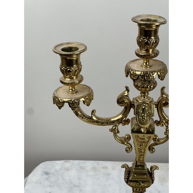 Antique Pair Late 19th Century Brass Three Light Candelabra For Sale - Image 4 of 11