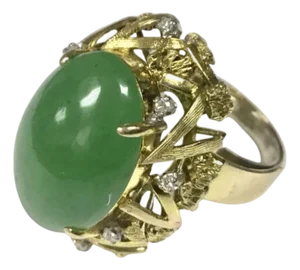 Jade and Diamond Cocktail Ring, 14k Yellow Gold