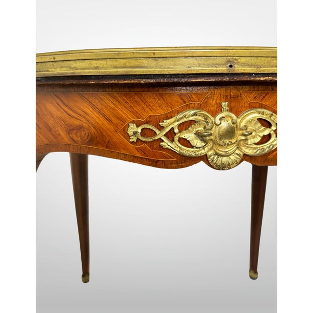 Vintage Fruitwood Louis XV Style Marble Top Coffee Table Ormolu Mounts For Sale - Image 11 of 12