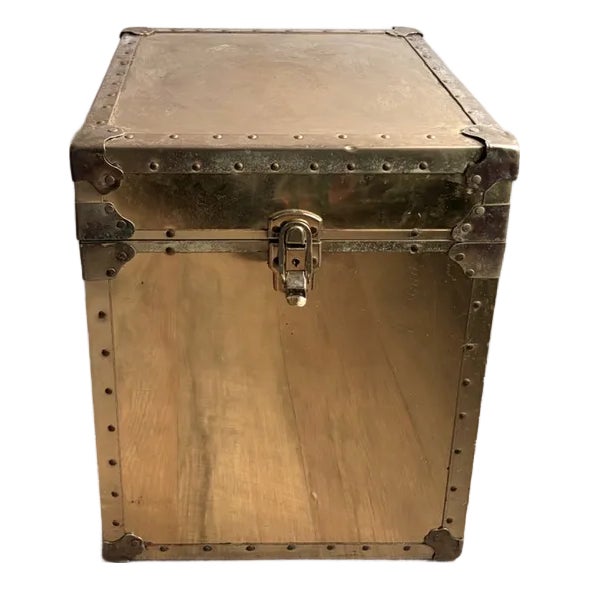 Mid Century Cedar Lined Brass Storage Box, Side Table For Sale