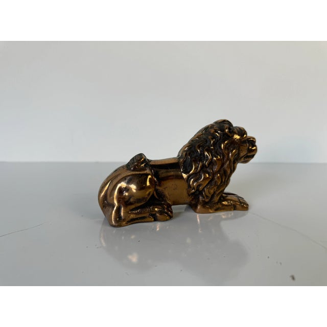 1960s Vintage Bronze Lying Lion Statue Figurine For Sale - Image 5 of 10