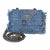 Blue Quilted Denim Denim Mood Clutch With Chain For Sale