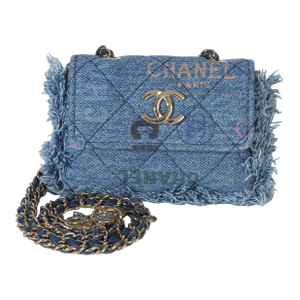 Blue Quilted Denim Denim Mood Clutch With Chain