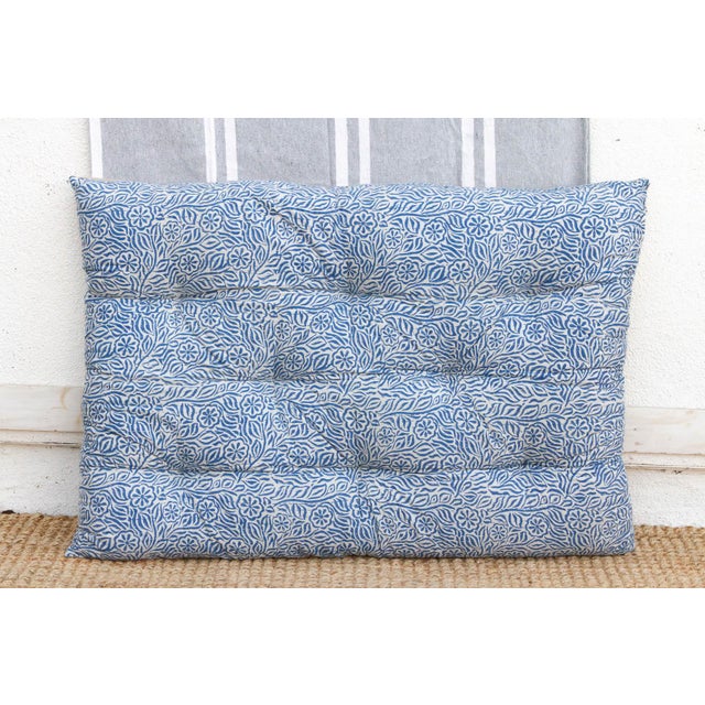1990s Hand Block Printed Blue & White Jodhpur Garden Floor Cushion For Sale - Image 5 of 6