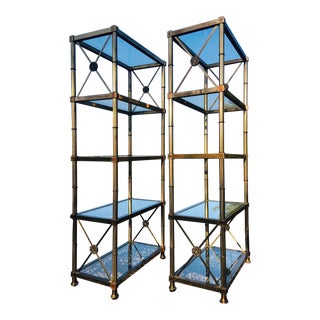 Mid Century Regency Style Brass Etageres in the Manner of Mastercraft/ Pair For Sale