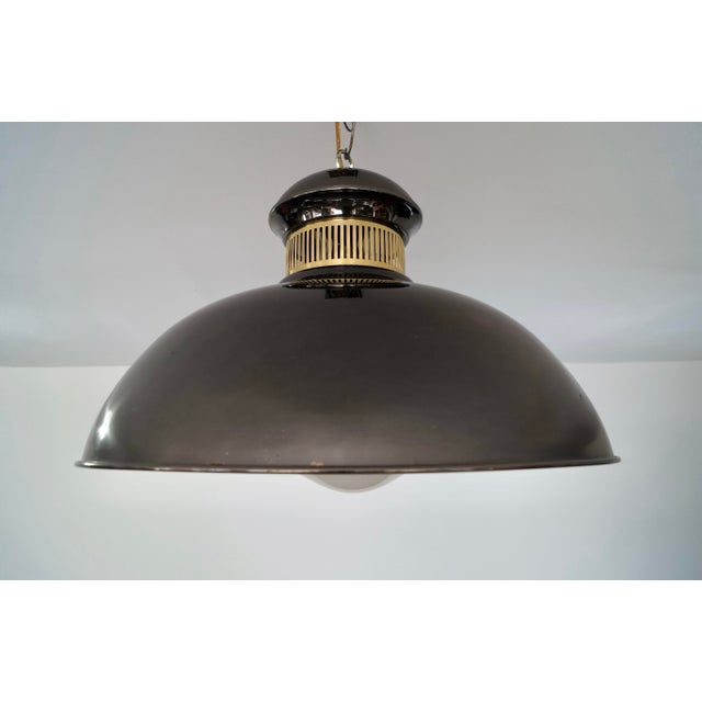 1970s 1970’s Hollywood Regency Black Chrome & Brass Ceiling Light Fixture For Sale - Image 5 of 11