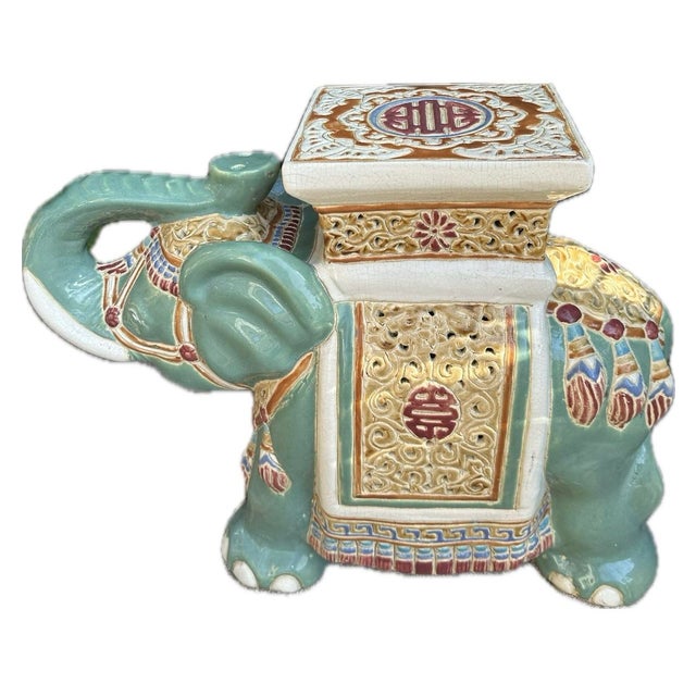 1960s Large Glazed Elephant Garden Stool or Side Table. For Sale - Image 10 of 11