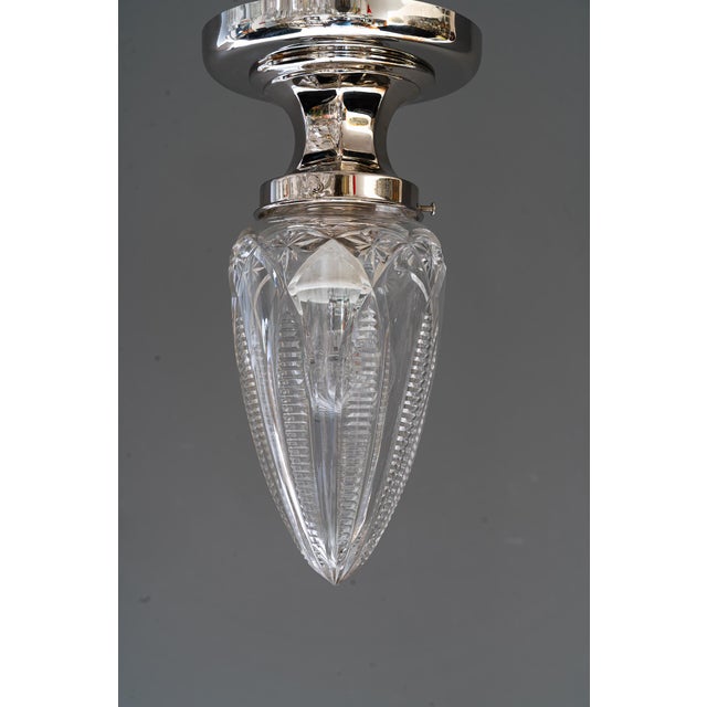 Vintage Nickel-Plated Ceiling Lamps with Cut Glass Shades, 1920, Set of 2 For Sale - Image 16 of 17