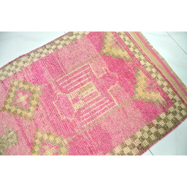 1960s Vintage Pink Color Corridor Handmade Wool Runner For Sale - Image 5 of 11