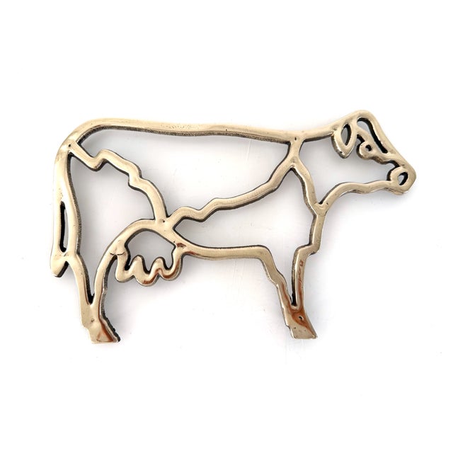 Vintage Brass Cow Trivet. Ready for your next bbq! Circa 1980s.