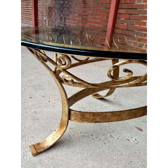 Metal Hollywood Regency Hand Gilt Wrought Iron Oval Coffee Table - Newly Painted For Sale - Image 7 of 12