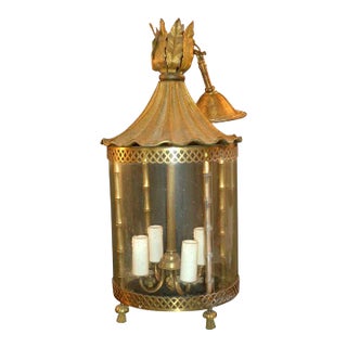 1950's French Mid Century Modern Large Bronze Faux Bamboo Lantern by Maison Bagues Paris For Sale