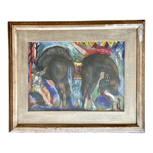 Josef Presser Circus Painting Horses Harlequins Clown Signed For Sale