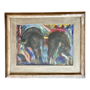 Josef Presser Circus Painting Horses Harlequins Clown Signed