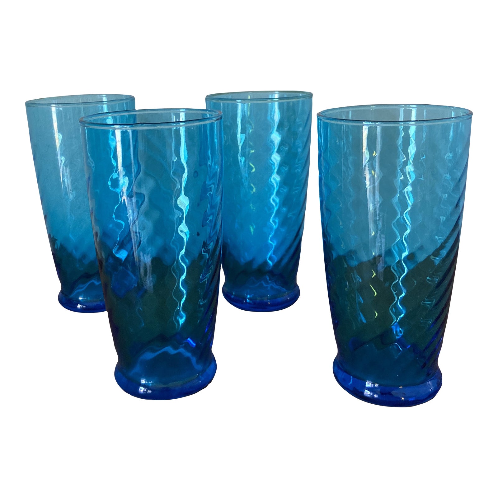 MidCentury Swirl Textured Blue Water Glasses Set of 4 Chairish