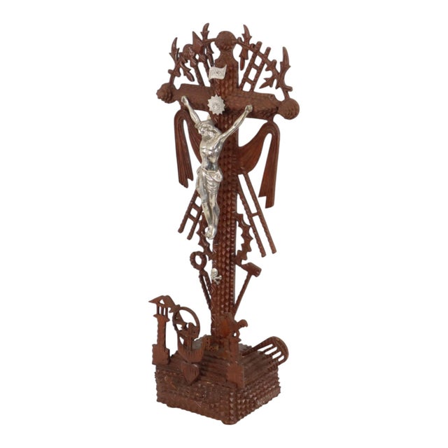 20th Century Folk Art Handmade Tramp Art Crucifix, 1890s For Sale - Image 12 of 18