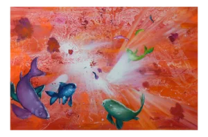 Leibniz Universe 15u, Contemporary and Colorful Underwater Scene, Oil on Canvas, 2016