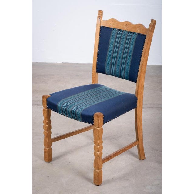 Blue Dining Chairs in Oak by Hennnig Kjærnulf, 1960s, Set of 6 For Sale - Image 8 of 10