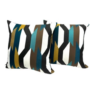 19” X 19” Pillow Covers in Arc Com Crescendo Caribbean Abstract Geometric Fabric- a Pair For Sale
