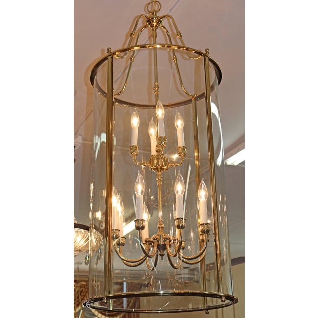 1990s 1990s Large Brass Two Tier 12 Light Beveled Glass Chandelier Lantern For Sale - Image 5 of 10