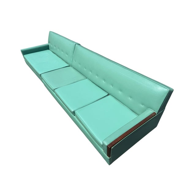Wood Mid-Century Modern Turquoise & Walnut 2-Piece Sectional Sofa For Sale - Image 7 of 8