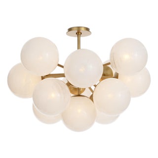 Shine Globe Flush Mount, Natural Brass with Swirl Glass For Sale