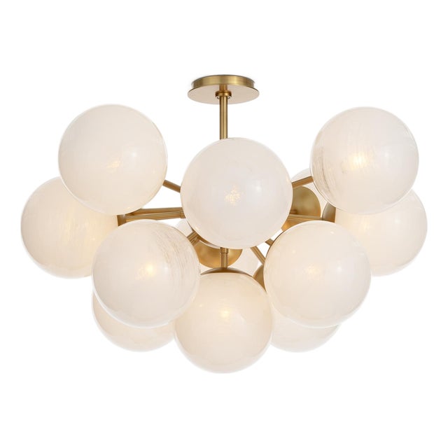 Shine Globe Flush Mount, Natural Brass with Swirl Glass For Sale