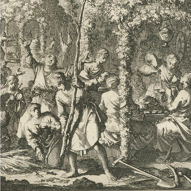 Pieter Mortier, Feast of Tabernacles and the Queen of Sheba Visits Solomon, 1700, Engraving For Sale - Image 4 of 12