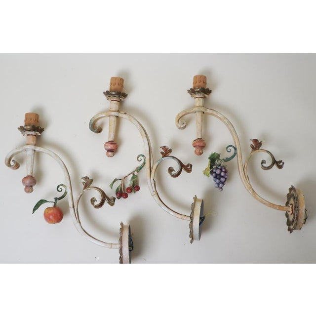 Metal Large Hand-Forged Country House Wall Lamps with Apple, Chery and Grapes, 1970s, Set of 3 For Sale - Image 7 of 16