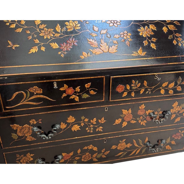 Black George I Style Black & Gold Chinoiserie Secretary Desk With Red Interior For Sale - Image 8 of 8
