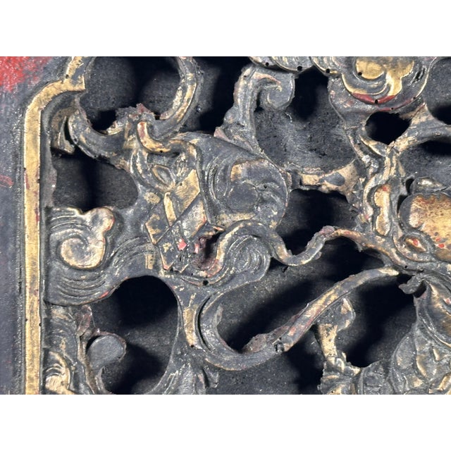 Red Antique Chinese Gilt Lacquered Qilin Architectural Panel For Sale - Image 8 of 17