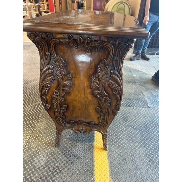 Brown Antique Carved Bombe Chest – Ornate Rococo‑Style Dresser With Curved Front & Floral Relief For Sale - Image 8 of 12