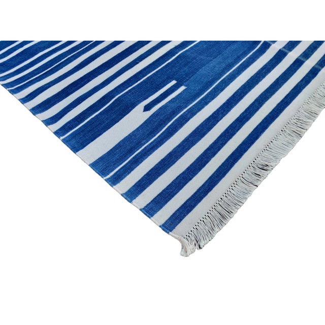 Not Yet Made - Made To Order Handmade Cotton Natural Vegetable Dyed Flat Weave Reversible Blue and White Striped Rug - 8'x10' For Sale - Image 5 of 11