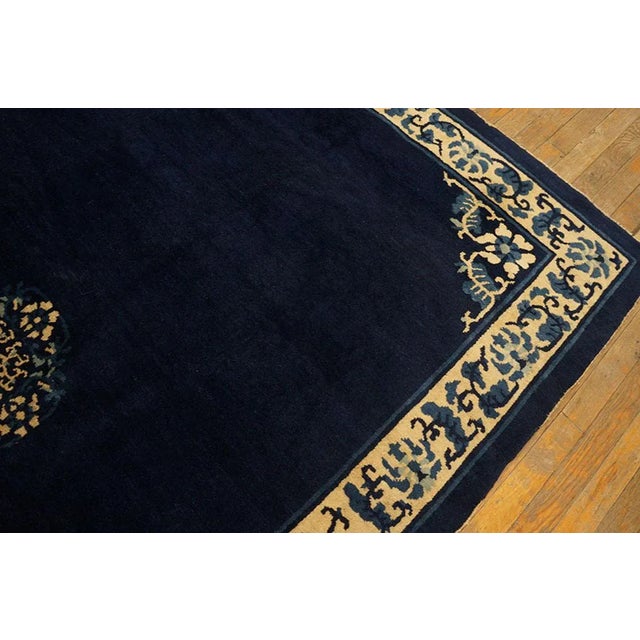 1900s Navy Blue Medallion Traditional Antique Chinese Peking Rug 5' 0'' X 7' 6'' Wool Knotted Carpet For Sale In New York - Image 6 of 9