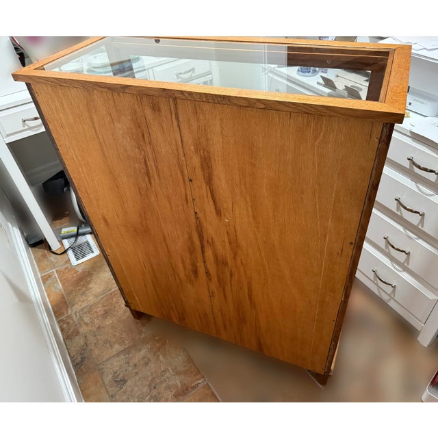 Early 20th Century Oak and Glass Floor Display Case, Fold Down Front Glass For Sale - Image 17 of 17