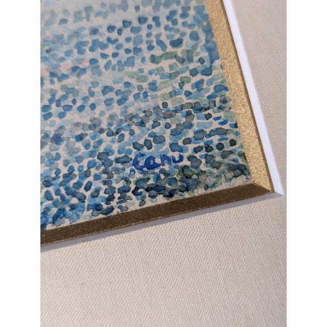 Wood 1950s French Mid-Century Impressionist Watercolor "Le Port De Concarneau" by Yvonne Canu For Sale - Image 7 of 15