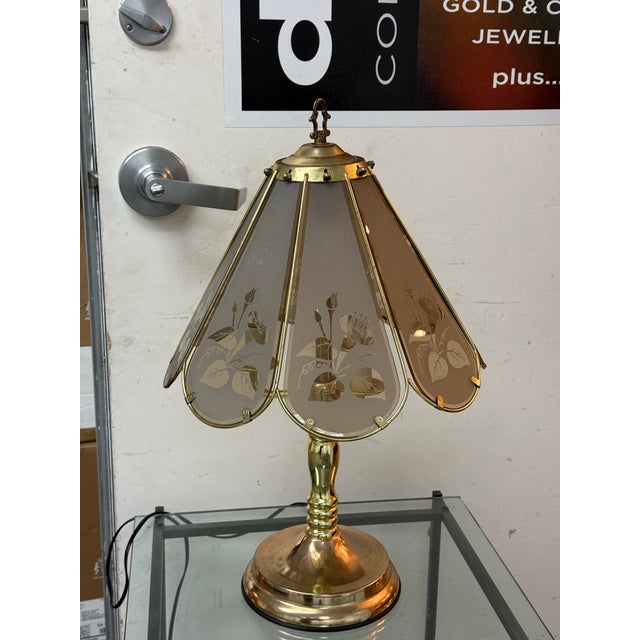 1990s Vintage Marco Polo Floral Etched Glass Table Lamp For Sale - Image 5 of 12