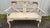 Vintage French Country Distressed Cream Painted Carved Wood Settee With Custom Toile Cushion For Sale - Image 4 of 15